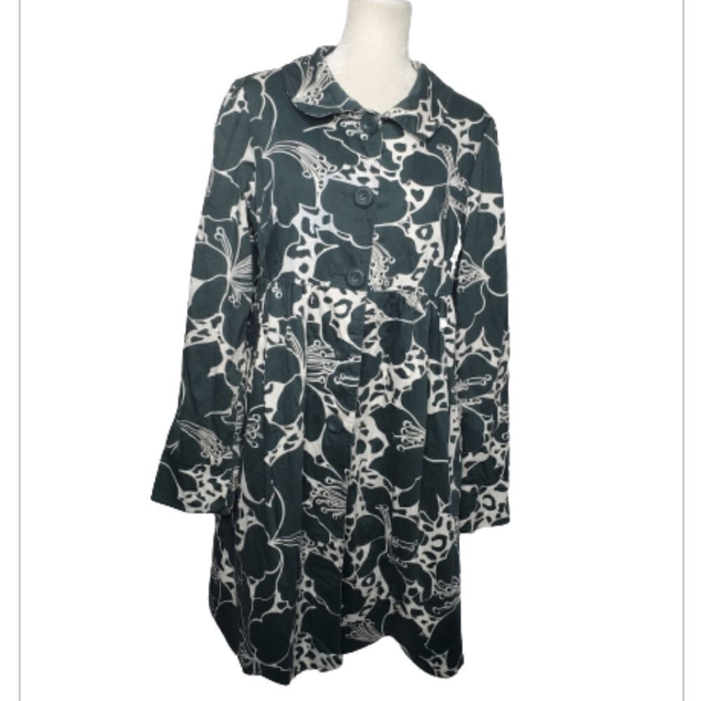 LAPIS coat peplum green‎ floral scalloped hem peacoat jacket L
